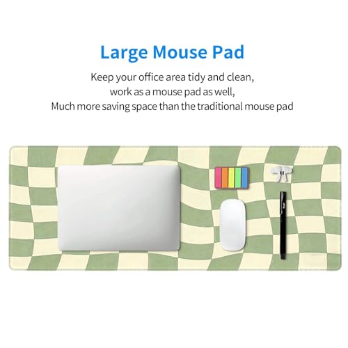 Gaming Mouse Pad, Large Beige Sage Green Checkered Mousepad Laptop, Extended Mouse Mat, Long XL Waterproof Keyboard Pads, Big Non-Slip Mousepads for Game Office Home, 31.5 x 11.8 in - color: Beige Sage Green Checkered