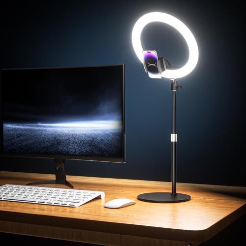 UBeesize 12" Desk Ring Light with Stand & Phone Holder - Adjustable Studio Light for Photography，Zoom Meetings, YouTube, TikTok, Live Streaming