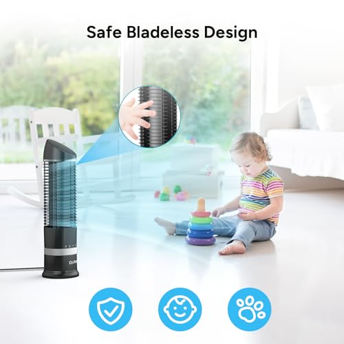 DR.PREPARE 16" Small Tower Fan, 3 Speeds with 60° Oscillating Fan, Bladeless Tabletop Fans for Indoors, Portable Personal Table Fans for Office, Desktop