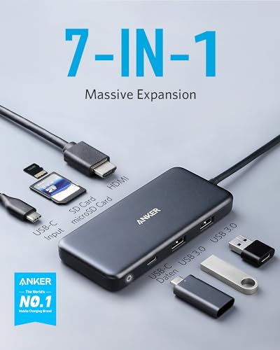 Anker USB C Hub, 7-in-1 Multi-Port USBC Hub, 4K HDMI USB-C Adapter | 1 USB-C and 2 USB-A 5Gbps Ports, 85W Max PD, SD/TF, for MacBook Air, MacBook Pro, XPS and More (Charger Not Included) - style: 7 in 1 【1 HDMI】