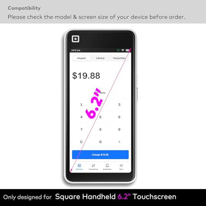 [2-PACK] Tempered Glass Screen Protector Designed for Square Handheld Portable POS Device 6.2" Touchscreen Anti Scratch/Fingerprint (HD Clear) - color: Handheld - HD Clear