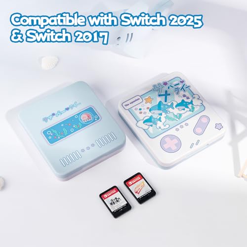 GeekShare Switch Game Card Case Compatible with Switch 2 (2025), Portable Game Holder Cartridge Case for NS 2, Card Storage Shell with 12 Game Card Slots - Shark Party - size: For Switch 2/Switch/OLED/Switch Lite