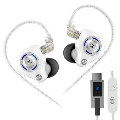 KZ Gale USB C IEM, Wired Type-C Gaming Earbuds with Mic Built-in DSP | Noise Isolation Deep Bass IEM, Comfort-Fit Type C HiFi Clarity Sound Earphone for iPhone17/16/15 Samsung (Type-C, White) - color: White, style: Classic