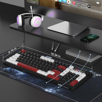MageGee GK960 Wireless Keyboard, 98 Keys Tri-Mode BT/2.4G/Wired Membrane Gaming Keyboard, RGB Creamy Keyboard with Number Pad, Knob Control, 4000mAh Battery - White & Black - color: White & Black