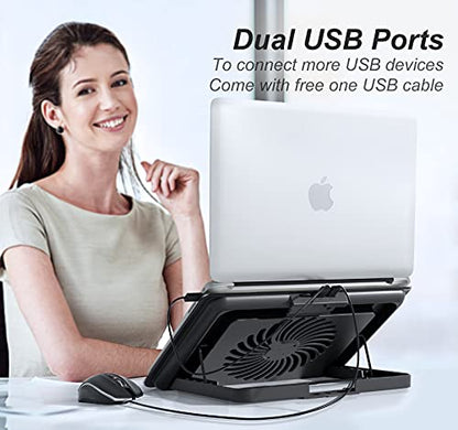 ICE COOREL Aluminum Laptop Cooling Pad, Laptop Cooler Stand with 7 Height Adjustable, Laptop Fan Cooling Pad for Laptop 12-15.6 Inch, Notebook Cooler Pad with Two USB Port (Silver)