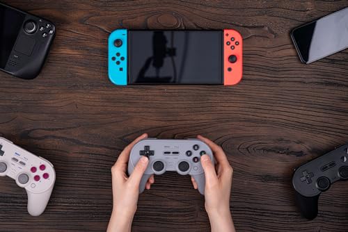 8Bitdo SN30 Pro Bluetooth Controller with Hall Effect Joystick (Gray) | Rumble Vibration, Turbo Function, USB-C Cable, Wireless Gamepad for Switch/Switch 2, Windows, Apple, Steam Deck, Raspberry Pi - color: Gray