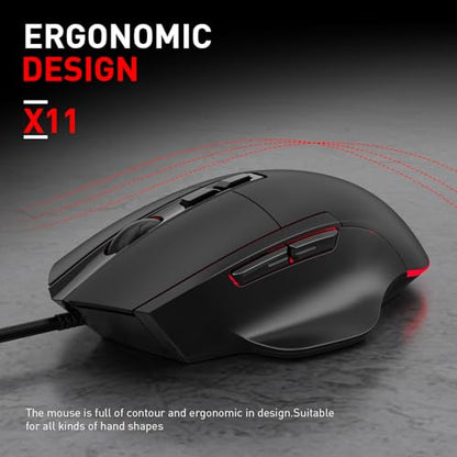 Tangxi Wired Gaming Mouse, Ergonomic Optical Mouse with 1200-7200 Adjustable DPI, 7 Macro Programmable Buttons, 4 Backlit Lights, 125-1000HZ Polling Rate, for Laptop PC