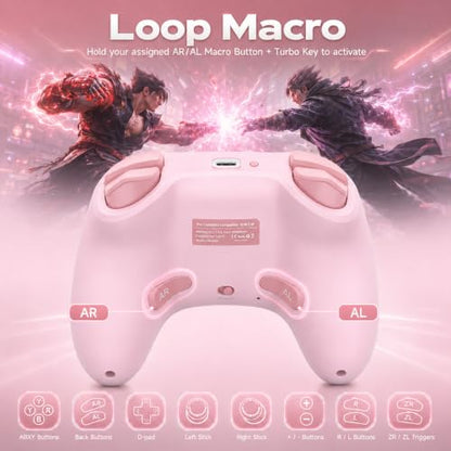 aghi Hall Effect Wireless Gaming Controller with Phone Clip | for iPhone/Android/PC/Steam/TV/Switch/Switch 2 with Hall Joysticks, Lock Speed, Macro, 6-Axis Gyro, Vibration, Turbo, Pink - color: Light Pink