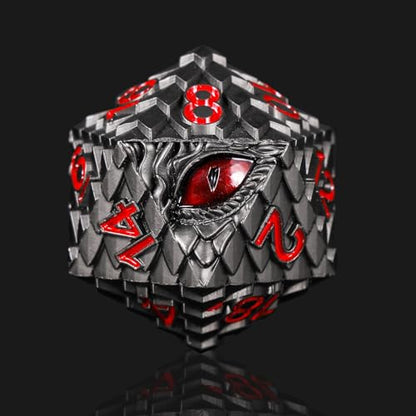 1 die Metal D20 DND Dice - Dragon Scale Metallic 20 Sided Giant Polyhedral Dice,35mm Large Dragon Eye Metal D&D Dice for Dungeons and Dragon Tabletop Game(Black Dragon Scale) - color: Black Dragon Scale