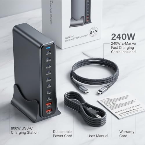 800W USB C Fast Charger Block,Multi-Port USB Charging Station,GaN Ⅲ 140W PD PPS Port Desktop & Cell Phone Charging for Multiple Devices, Compatible w MacBook, iPhone, iPad, HP, etc