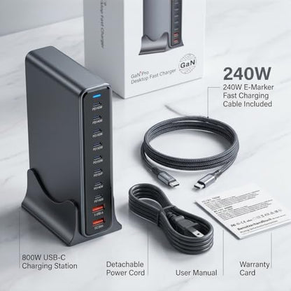 800W USB C Fast Charger Block,Multi-Port USB Charging Station,GaN Ⅲ 140W PD PPS Port Desktop & Cell Phone Charging for Multiple Devices, Compatible w MacBook, iPhone, iPad, HP, etc