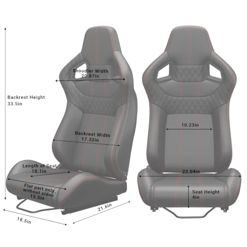 2 Pcs Adjustable Universal Racing Seats with Double Sliders, Reclinable Bucket Seats, 1 Pair of Sport Seats for Vehicles (Black U) - color: Black U