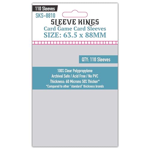 Sleeve Kings Standard Card Sleeves – 110 Count, Clear 60 Micron Thickness, Medium MTG Size (63.5 x 88 mm), Compatible with Magic: The Gathering & More – SKU: SKS-8810 - size: 63.5 x 88 mm, style: Card Game