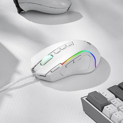 Redragon M612 Wired RGB Optical Gaming Mouse 8000 DPI Remapping Keys | Cable-Free 0 Delay, Redefine Keybinding Macro, Vibing Backlight, Ergonomic Grip Body Comfort - color: White, style: Wired