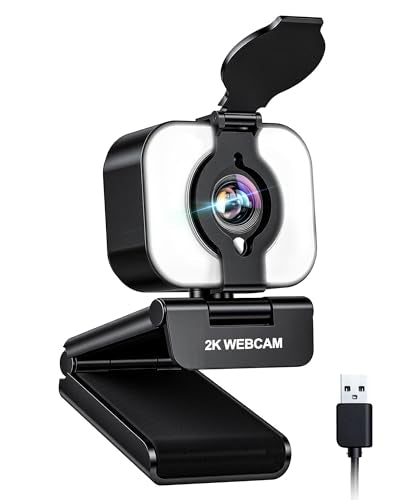 Atatat 2K Webcam for PC with Light, Microphone, Privacy Cover | Autofocus Web Camera for Desktop/Laptop/Monitor/Mac, Computer Camera for Zoom/Skype/Teams/Video Calling/Meeting