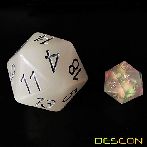 Bescon Jumbo Glowing D20 38MM, Big Size 20 Sides Dice Iced Blue Glow in Dark, Big 20 Faces Cube 1.5 inch - color: Iced Blue Glow in Dark