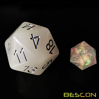 Bescon Jumbo Glowing D20 38MM, Big Size 20 Sides Dice Iced Blue Glow in Dark, Big 20 Faces Cube 1.5 inch - color: Iced Blue Glow in Dark