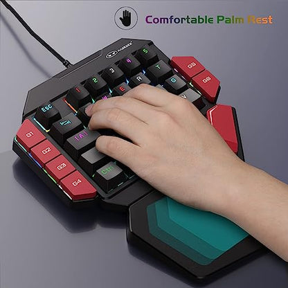 MageGee One Handed Professional Gaming Keyboard, RGB Backlit 35 Keys Mini Wired Mechanical Keyboard with Red Switch for PC Gamer, Support 6 Macro Keys - Black/Red - color: Black/Red Switch