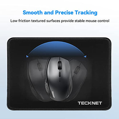 TECKNET Mouse Mat 270 x 210 x 3 mm Gaming Mouse Pad, Non-Slip Rubber Base, Waterproof Surface, Stitched Edges Mouse pad, Compatible with Laser and Optical Mice - color: Black