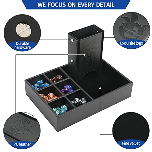 Grajar 3 in 1 Dice Tray with Lid, Portable Dice Box Storage, DND Dice Holder for Dungeons and Dragons D&D RPG MTG Table Games (Black) - color: Black