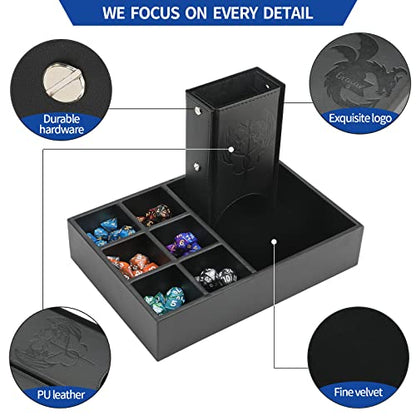 Grajar 3 in 1 Dice Tray with Lid, Portable Dice Box Storage, DND Dice Holder for Dungeons and Dragons D&D RPG MTG Table Games (Black) - color: Black