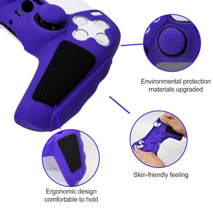 Anti-Slip Purple PS5 Controller Skin,Soft Thicken Studded Protective Silicone Cover Skin Grips Compatible with PS5/Slim/Pro Controller and 8 PCS Thumb Grips Caps. - color: Purple&Black