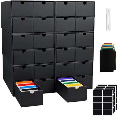 6 Sets Trading Card Storage Boxes, Includes 24-750 CT Boxes & 96 Dividers, 18000+ Trading Cards Organizer for Collectible Card Games, Sports Cards, TCG, with Labels & Pen - color: Black-6 Set