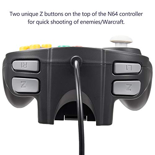 KIWITATA N64 Mini Controller, Retro N64 Wired Bit Game Pad Upgraded Joystick Remote Controller for Classic N64 Console (Black) - color: black