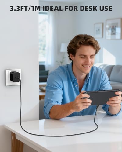 Switch 2 Charger with 3.3FT/1M USB-C Cable Cord - 60W AC Power Adapter, Support 4K TV Dock & PD 3.0 Fast, Power Supply 20V/3A Compatible with Switch 2/1/OLED, Wii (3.3FT - Portable Travel & Desk Size) - size: 3.3FT