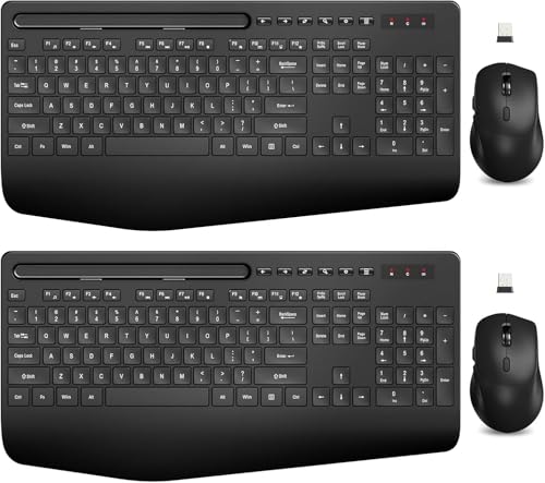 SABLUTE Wireless Keyboard and Mouse Combo, 2 Pack, Ergonomic Wrist Rest | 2.4G Lag-Free, Phoe Holder, 3 Level DPI, Silent Typing, Batteries Powered, KM23D Full Size Set for Computer, Laptop, Windows - color: Classic Black, size: 2 Pack