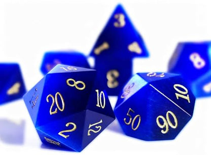 Natural Gemstone DND Dice Set,7 Pcs Blue Cat's Eye Gemstone Handmade Polyhedral D&D Dice with Gift Metal Box for Dungeons and Dragons MTG Role Playing Games (Blue Cat's Eye Gemstone) - color: Blue Cat Eye