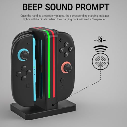 Nintendo Switch 2 Controller Charger, 4-Slot Magnetic Dock, LED Indicators | For Nintendo Switch 2 controllers only, not original Switch; four magnetic slots charge together with clear LED status lights