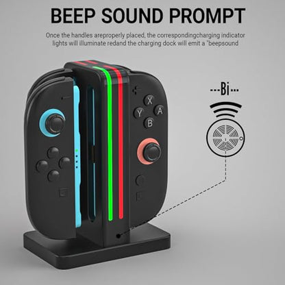 Nintendo Switch 2 Controller Charger, 4-Slot Magnetic Dock, LED Indicators | For Nintendo Switch 2 controllers only, not original Switch; four magnetic slots charge together with clear LED status lights
