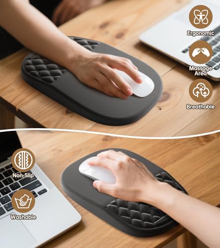 AUEDROT Ergonomic Mouse Pad with Wrist Rest 2 in 1 Mousepad with Wrist Support, Memory Foam Desk Mouse Mat with Massage Nubs & Gel PU Non-Slip Base, Suitable for Office & Gaming, Black