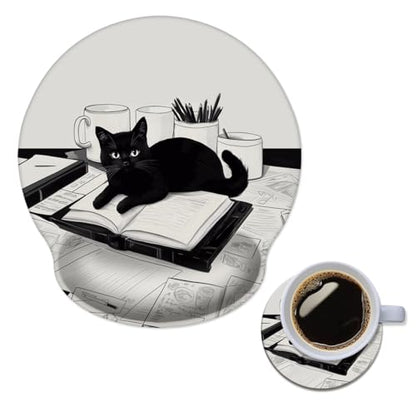 Mouse Pad with Wrist Support, Ergonomic Mouse Pad with Memory Foam Wrist Rest Cushion, Non-Slip Rubber Base Gaming Mice Pad for Home Office Computer Laptop,Black and White Cat - color: black and white Cat