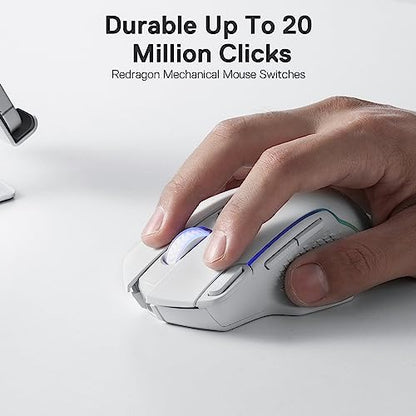 Redragon M810 PRO Wireless RGB Gaming Mouse 10000 DPI Remapping Keys | Cable-Free 0 Delay, Rapid-Fire Macro Keybinds, Vibing Backlight, Ergonomic Grip Body Comfort - color: White, style: M810 PRO