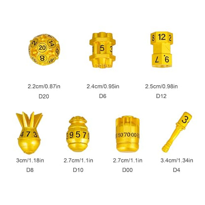 UDIXI Metal Dice Set D&D 7PCS RPG Polyhedral Metal DND Dice Set Gold Finish | Bomb Shape, Solid Metal, Cool Design, Leather Pouch Packaging, for Dungeons and Dragons Role Playing Games Tabletop Game - color: Golden Black