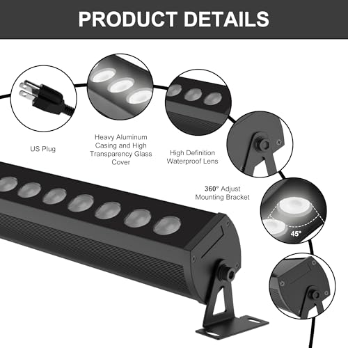 Outdoor LED Wall Washer Light Bar – 40 Inch, 3000K Warm White Waterproof Heavy-Duty Strip Light (IP65), 6.5ft Plug-&-Play - color: 3000K Warm White