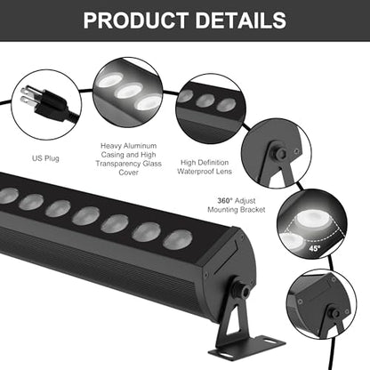Outdoor LED Wall Washer Light Bar – 40 Inch, 3000K Warm White Waterproof Heavy-Duty Strip Light (IP65), 6.5ft Plug-&-Play - color: 3000K Warm White