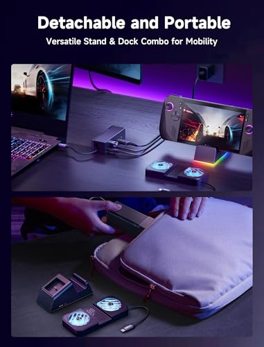 JSAUX Docking Station for ROG Ally X/ROG Ally/Steam Deck/Legion Go, 7-in-1 ROG Ally X Dock with RGB Cooling Fan, HDMI 4K@120Hz, Gigabit Ethernet, Dual USB & USB C 3.0, 100W PD Charging - HB0705 - color: Black-RGB Fan Cooling