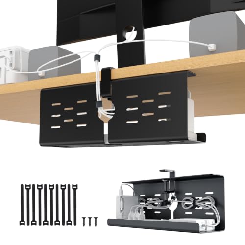 KEEGH 16'' Under Desk Cable Management Tray, No Drill Clamp Mount, Sturdy Metal Cable Tray for Power Strip, Cord Management Tray for Home Office, Gaming Desk, Standing Desk, Black, 1 Pack - color: Black, size: 1 Pack