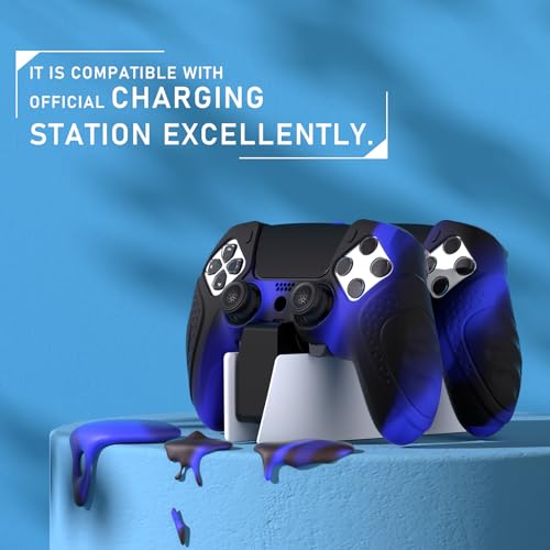 PlayVital Guardian Edition Anti-Slip Ergonomic Silicone Cover Case for ps5 Edge Controller, Soft Rubber Protector Skin for ps5 Edge Wireless Controller with Thumb Grip Caps - Blue & Black - color: Blue & Black