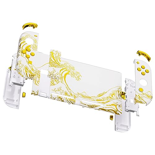 eXtremeRate DIY Replacement Shell Buttons for Nintendo Switch, Back Plate for Switch Console, Housing with Full Set Buttons for Joycon Handheld Controller - The Great Golden Wave Off Kanagawa - White - color: The Great Wave Off Kanagawa - White
