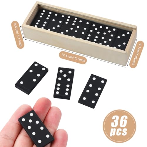 Hungdao 24 Pack Mini Dominos Set for Kids Adults Bulk Double 6 Dominoes 28 Tiles Wooden Traditional Board Games Double Six Standard Dominoes Party Favors Gifts Travel Family Games Toys with Wood Case