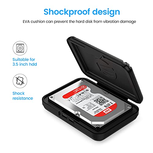 ORICO Hard Drive Case 3.5 inch HDD Storage Carrying Case Anti-Static and Shockproof External Hard Drive Portable Case, Compatible with WD, Seagate, Toshiba, Samsung, Hitachi, Crucial-PHXBK - color: Black