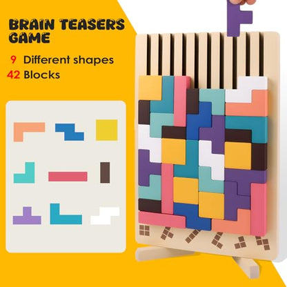 Wooden Stacking Puzzle Toy, 3D Russian Block Puzzle Jigsaw,Montessori Educational Board Game Gift for Boys and Girls, Stacking Blocks Toys for Family Brain Teaser Activity