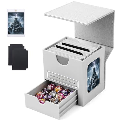 Patented MTG Commander DekBox, 100+ Double Sleeved Card Storage Box with Dice Tray, 35pt Card Holder & 2 Dividers - Magnetic Deck Case for TCG/CCG/Magic/Sports Cards, Grey - color: GREY
