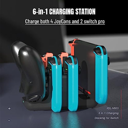 6 in 1 Controller Charging Dock Station for Pro, Fast Charging Station with Indicator Light, Controller Charger for 4 and 2 Pro