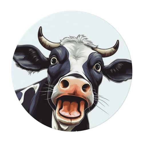 Famame Farm Cow Open Mouth Round Fitted Tablecloth with Elastic Protector Table Kitchen Dinner Waterproof Oil-Proof Table Covers Fits 40"-44", Small - color: Farm Cow Open Mouth, size: Small (40"-44")