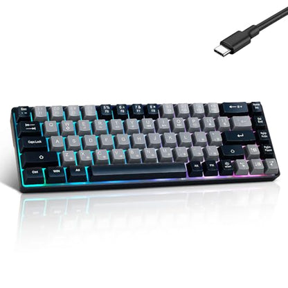 Guiheng Wired Portable 60% Mechanical Gaming Keyboard,RGB LED Backlit Compact 68 Keys Mini Wired Office Keyboard with Red Switch for Windows Laptop PC Mac -Grey and Black - color: grey and black